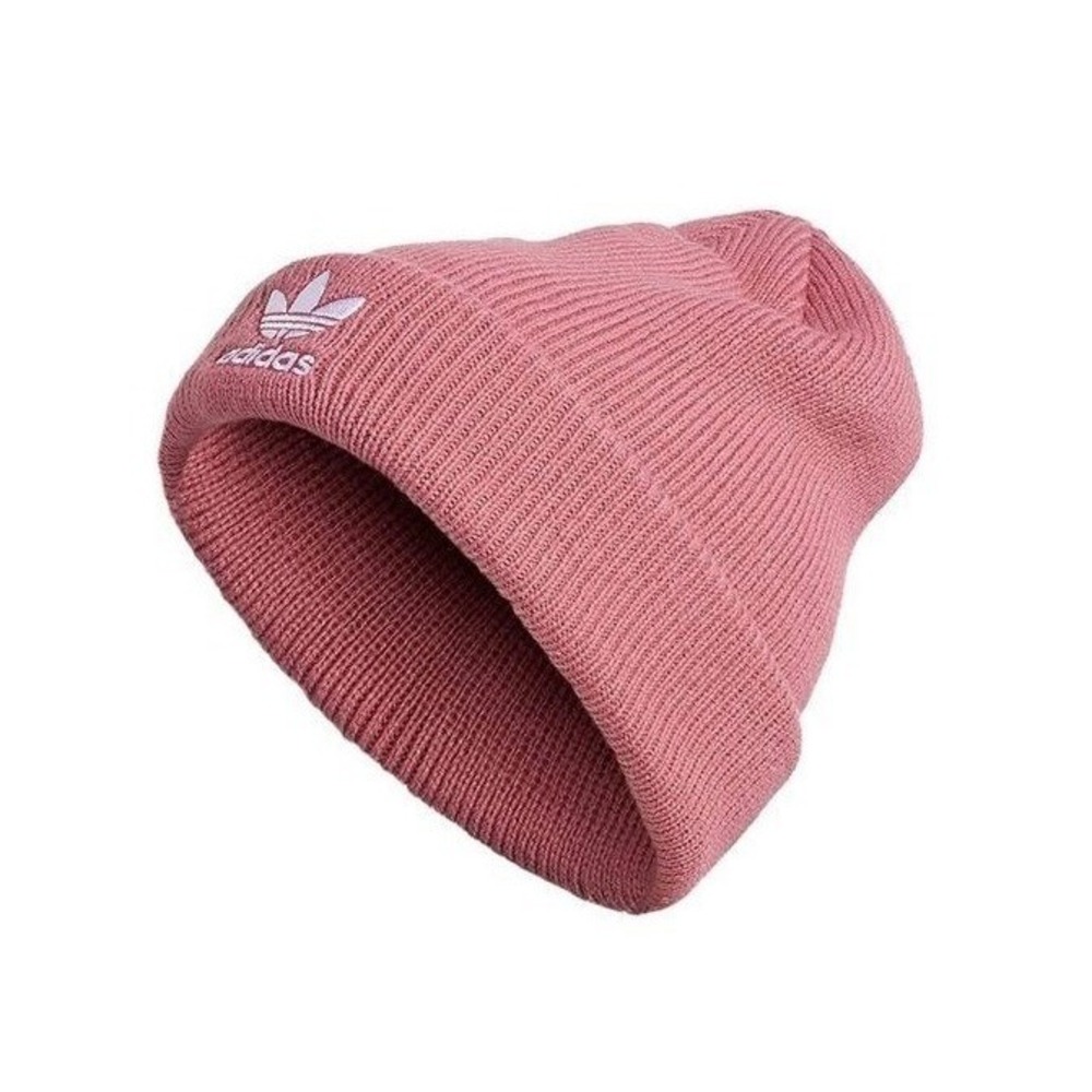 Adidas Beanie Women OS Mauve Pink New Cuffed Ribbed Knit Trefoil Logo Hat